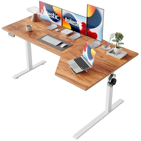 Agilestic Elektrischer Stehschreibtisch, L-förmiger 160 cm höhenverstellbarer Schreibtisch, Sitz- und Stehtisch für Home Office, ergonomischer aufsteigender Computertisch mit Splice Board, Hellbraun