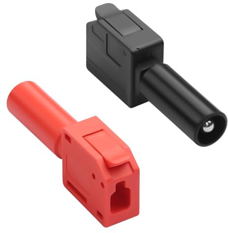 QIANRENON 4mm Bananen Stecker Lötfreier Anschluss 32A M4 Ummantelung Bananen Stecker Schnellanschluss Adapter Crimpung 4mm Shroud Banana Plug, für Multimeter Prüfschaltung Oszilloskope, Rot+Schwarz