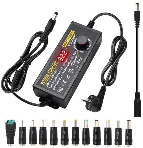 Universal Netzteil 3-12V 12A Einstellbares Netzadapter 144W,100V-240V AC to DC 12V 11V 10V 8V 9V 6V 5V 4V 3V Netzteil mit 14 Tipps & Polaritätskabel für Haushaltselektronik, LED-Streifen