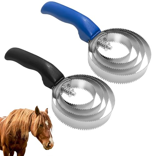 2 Stück Federstriegel Pferd 4 Ringe,Metallstriegel Pferd (Blau*Schwarz) | Doppelseitiger Pferdebürste,Federstriegel zum Abziehen,Fellwechsel,Reinigung