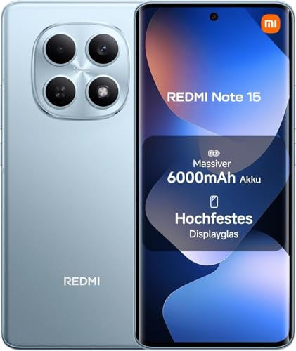 XIAOMI Redmi Note 15 4G Smartphone 8+256 GB– 6000-mAh-Akku, wassergeschützt, 108-MP-Kamera, 6,77 FHD+ Display, Gletscherblau