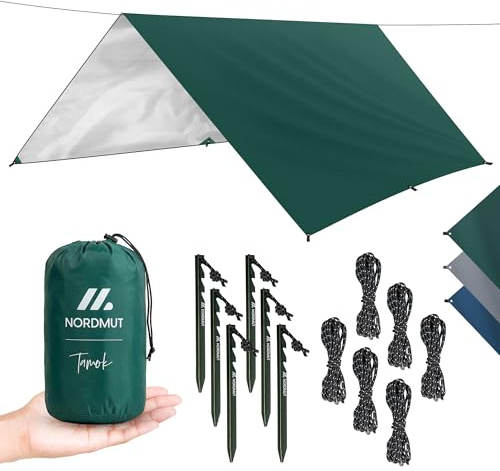 NORDMUT® Tarp 3x3/4m Impermeable – Toldo Camping protección Óptima contra Lluvia y Sol – Lona Resistente con Ojales, Tamaño Compacto – Ultraligero para Camping & Senderismo (Azul / 300 x 400 cm)