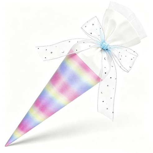 Einschulung Geschwister Schultüte Mädchen Klein Glitzer Stoff Formstabil | Zuckertüte 34cm Geschwistertüte Geschenkverpackung zur Schulanfang Kindergartenstart, Lila