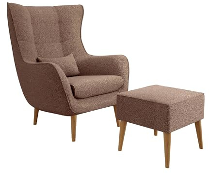 Mirjan24 Sessel Lucio Boucle, Polstersessel, Armsessel, Armchair, Relaxsessel, Fernsehsessel, Loungesessel, Top-Qualität Sitzmöbel, Ohrensessel (Lambi 04, mit Hocker)