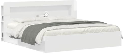 vidaXL Kopfteil-Schrank mit Speicher Hochglanz Weiß Holzwerkstoff, Organisationsschrank fürs Schlafzimmer, vielseitiger Kopfhörer, stylische Ergänzung, haltbare Aufbewahrung