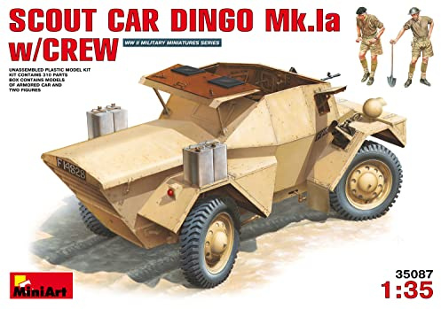 Miniart 1:35 Scale Scout Car Dingo Mk 1a w/crew Plastic Model Kit, Neutral (Grey/Green)