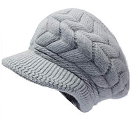 SYAYA Damen Wintermütze Warm Strickmütze Wolle Schnee Skimützen mit Visier DMZ01, grau, Medium