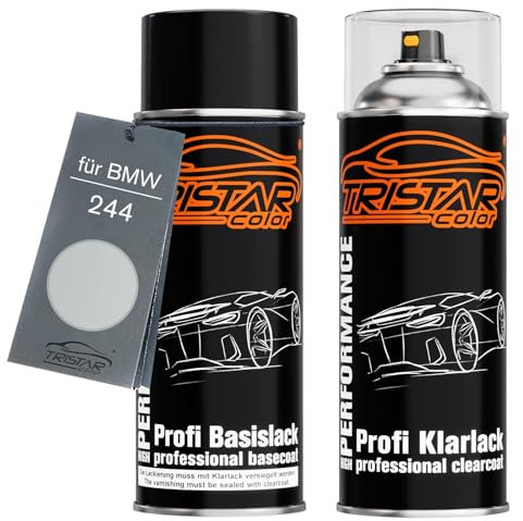 TRISTARcolor Peinture voiture Kit bombes de peinture pour BMW 244 Sterlingsilber Metallic Peinture de base vernis clair aérosol 400 ml