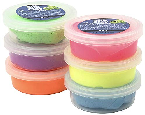 Set of 6 Assorted Neon Silk Clay Pots for Kids & Adults Modelling Crafts