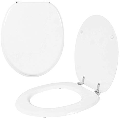 Anika 92810 White MDF Toilet Seat Chrome Plated Hinges, 43 x 37.5cm