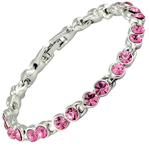 RIZILIA Tenis Pulsera [18cm/7inch] con Corte Redondo Cristal [Zafiro Rosa] en 18K Chapado en oro blanco, Elegancia Moderna Sencillo