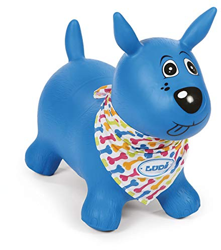 Ludi - Chien Sauteur Bleu - Jouet Sauteur Gonflable - Développe la motricité. Plastique PVC épais et résistant - Intérieur et Extérieur - Système de gonflage Inclus - 58 x 27 x 48 cm - Dès 10 Mois