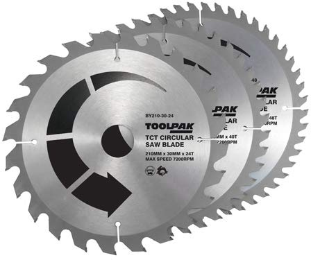 210mm x 30mm TCT Circular Saw Blades Pack of 3