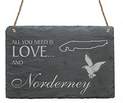 Schiefertafel Schild graviert Love & INSEL NORDERNEY - Türschild Dekotafel 22x16cm