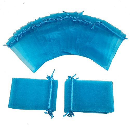 Ankirol Organza-Beutel mit Kordelzug, groß, 16,6 x 22,9 cm, für Schmuck, Süßigkeiten, Geschenke, Proben, Displays, Seeblau, 50 Stück