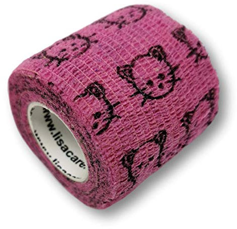 LisaCare Pflaster selbsthaftend - 4 Rollen 5cm breit - selbsthaftend, elastisch für Kinder - Riesige Farb- & Motivauswahl - Bandagen zum Trösten (Katze)