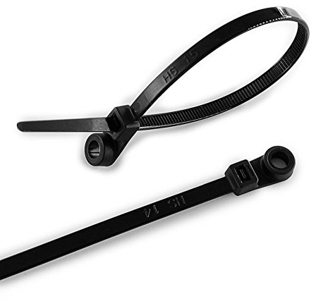 HS Plastic Ties with Screw Holes (100 Pack) 7.5 Inch Mount Head Electrical Zip Ties 50 LBS,UV Black