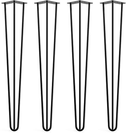 DT Ironcraft 4 x Hairpin Legs from 71cm 3 Rod / 10mm, Black Colour with Floor Protector Feet & Screws - Standard Desk, Dining Table Legs