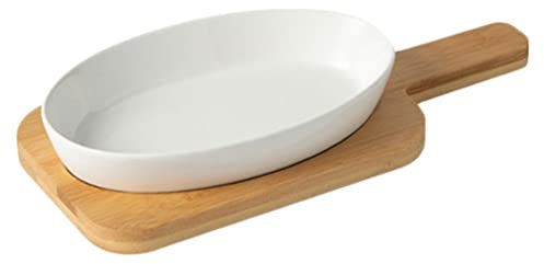 Cabilock Keramik Auflaufform Backformen Lasagne Bratpfanne Auflaufform Teller Tablett mit Holzboden zum Kochen Küchenkuchen Abendessen Bankett