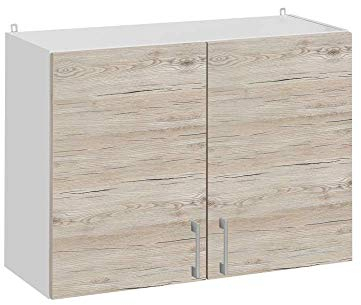 Cuisineandcie - MEUBLE HAUT DE CUISINE ECO Noyer Blanchi 2 Portes L 60 cm + 1 étagère - Meuble Cuisine Rangement, Meuble Cuisine, Armoire Cuisine