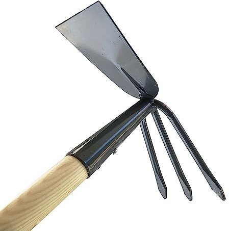Rodehacke mit Gabel Unkrauthacke aus Qualitätsstahl Große Gabel-Hacke mit Langem Stiel aus Kiefernholz Unkrautentferner für Garten Beethacke Unkraut-Jäter Breithacke mit 3 Zinken 125 cm