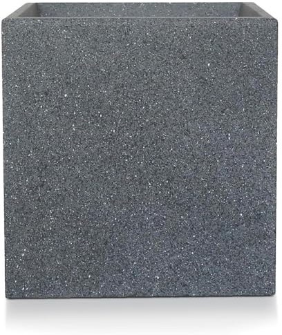 IDEALIST 40cm Square Box | Grey Reinforced Stone Flower Pot | Garden Planters with Drainage Holes L39.5 W39.5 H40 cm, 48 litres