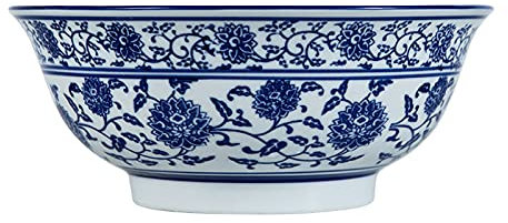 Lihuzmd Bol à Soupe en céramique, Bol en Porcelaine Bleu et Blanc rétro Chinois Grand Bol de Nouilles au bœuf pour Les Nouilles asiatiques Udon Soba Pho,1 pcs,7.5 in