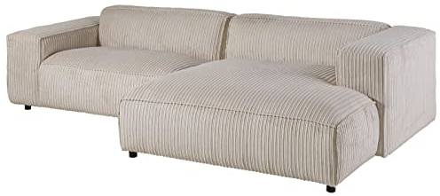 Massivmoebel24.de | Valencia Cord Ecksofa aus Polyester | in Beige - 90% Polyester | 279x164x69 cm - Ottomane rechts | Retro Stil | Couch Polstercouch L-Form