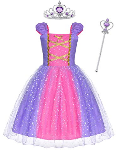 ACWOO Angels Costume da Principessa Rapunzel per Bambina, Vestito Principessa Bambina, Vestito da Festa di Compleanno 90cm