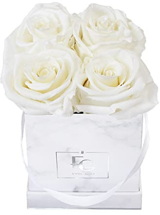 Classic Infinity Rosenbox | Marble Silver | XS | Eckig - 4 Infinity Rosen mit langjähriger Haltbarkeit, echte Rosen die bis zu DREI Jahre blühen, Emmie Gray Flowerbox, konservierte Rosen (Pure White)