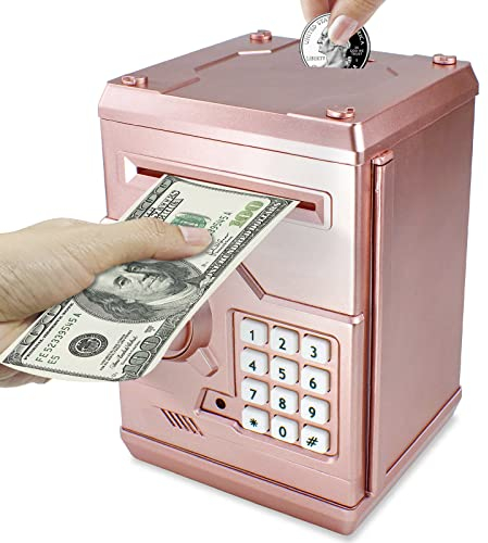 Tirelire électronique avec Serrure à Code avec boîte à Mot de Passe - Mini ATM pour économiser de l'argent en Papier et des pièces de Monnaie - pour Enfants, garçons et Filles (Or Rose)