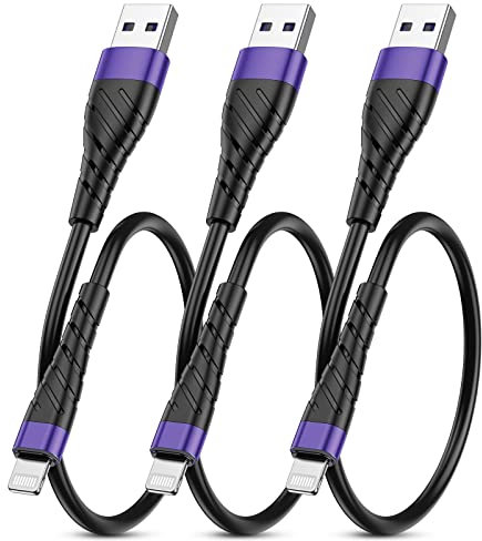 Short iPhone Charger 3Pack 1ft for MFi Certified, OIITH 12inch iPhone Data Cable, 2.4A Fast iPhone Charging Cord Compatible with iPhone 13 12 11 Pro MAX XS Xr X 8 Plus 7-Purple