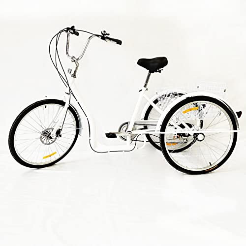 SHZICMY Dreirad für Erwachsene 26 weißes Fahrrad für Senioren Zusammenklappbares Trike Bike Radfahren mit Einkaufskorb Klappdreirad 3 Rad Fahrrad