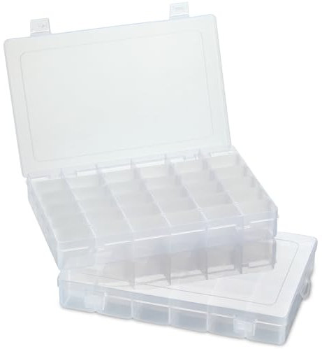 Organizador de plástico transparente de 36 rejillas, paquete de 2, almacenamiento de cuentas, organizador de manualidades, organizador de piezas pequeñas de bricolaje.
