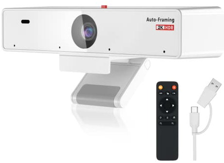 Nuroum V21 2K Webcam, mit 4 Mikrofon für Rauschunterdrückung/5X Zoom/HDR/Auto-Framing, 1080P/60fps, 1440P/30fps HD USB Kamera PC, Fernbedienung/Abdeckung, für Videokonferenz/Live Streaming Zoom/Skype