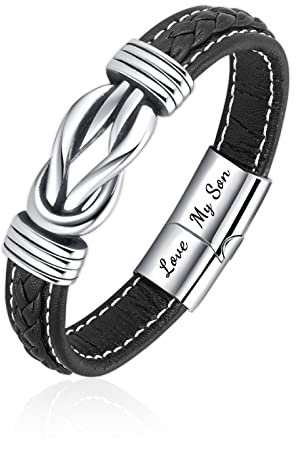 Koufeil Mutter Und Sohn Für Immer Miteinander Verbunden Geflochtenes Lederarmband, Männer Meinen Inspirierender Armband Schmuck Edelstahl (1Pcs)