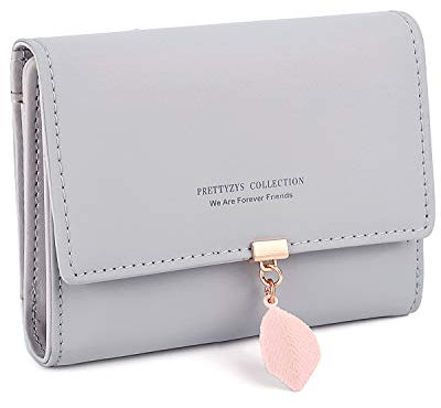 RRANCharltu Portefeuille Femme Petit Porte Monnaie Femme Feuille Exquis Pendentif en PU Cuir, Gris B