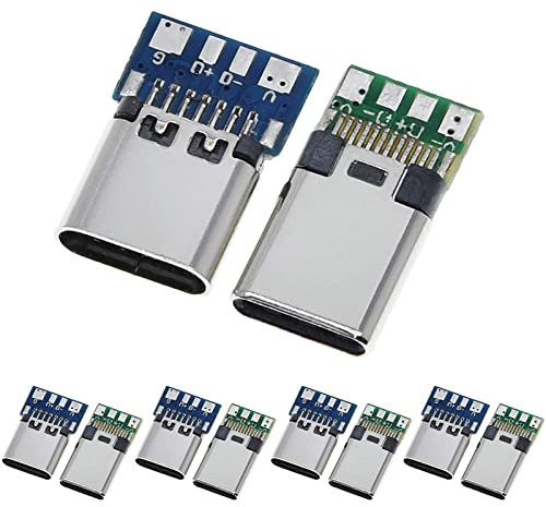 PENGLIN 10PCS USB 3.1 type C connecteur 24 broches mâle femelle prise prise prise adaptateur de prise fil et câble de soudure 24P PCB board support module