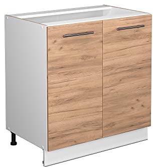 Vicco Spülenunterschrank Fame-Line, Goldkraft Eiche/Weiß, 80 cm mit Regal, ohne Arbeitsplatte