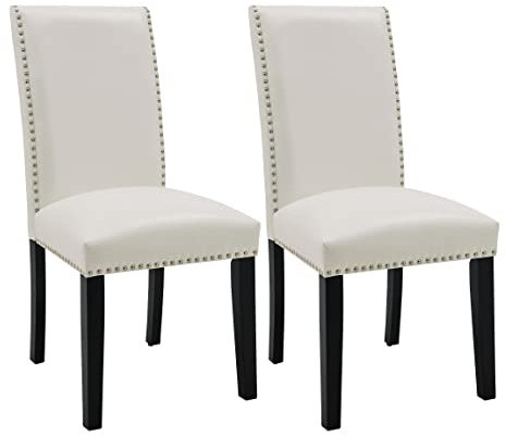 MODERION Esszimmerstühle 2er Set, Edles Design, Kunstleder-Bezug, Stuhlbeine aus Massivholz, bis 150 kg belastbar, bequemer Polsterstuhl - Moderner Küchenstuhl, Stuhl Esszimmer (Weiß)