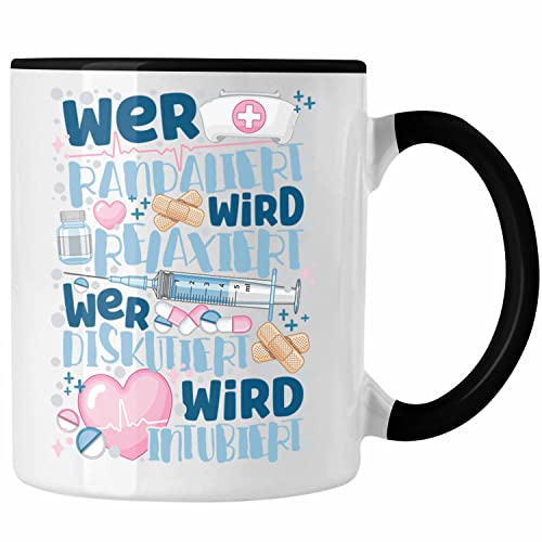 Trendation - Anästhesie Krankenschwester Tasse Geschenk Propofol Geschenk Kaffeetasse Arzt Ärtzin Arzthelferin Spritze Wer Randaliert Wird Relaxiert (Schwarz)