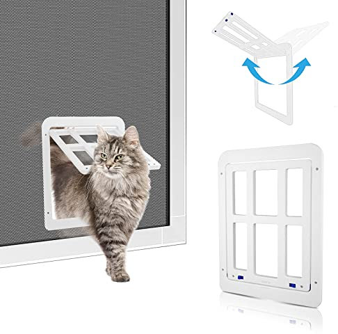 PETLESO Dog Door for Screen Door, Pet Screen Door for Small Dog Cat Door with Magnetic Flap Lockable Door Insert for Sliding Door, White Small 8.2”x 9.6”
