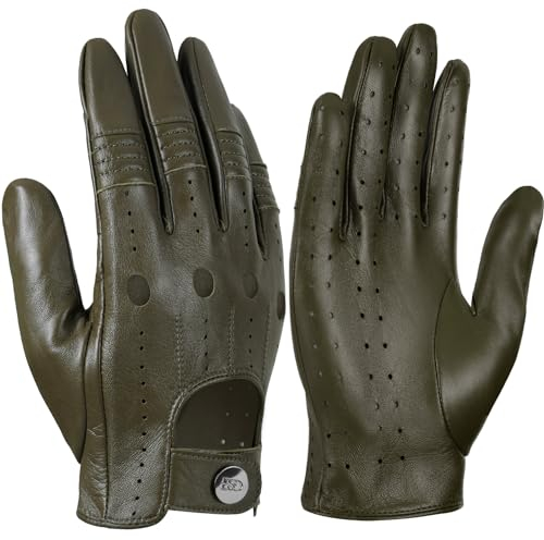 GSG SINCE 1998 Herren Fahrhandschuhe aus echtem Leder Ungefütterte Touchscreen-Handschuhe aus Schaffell Lederhandschuhe Armeegrün Large