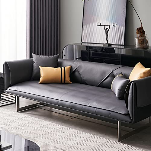 LIANGLAOI Leder Sofabezug 1 2 3 4 Sitzer,rutschfest Sofa Überwurf,L Form Sofa Abdeckung,Einfarbig Sofaüberwurf für Hunde,Katzen,Haustiere,Liebessitz,Liege,Armlehne,Rückenlehne-Schwarz,60x150cm