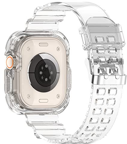 H.May Correa Compatible para Apple Watch Ultra 49mm con Funda, Transparente Cristal Correa de Repuesto con Funda Compatible con iWatch Ultra 49mm, Blanco
