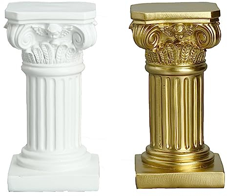 Uziqueif 2 Stück Römische Säule Deko Skulptur im Europäischen Stil - Mini Harz Griechische Säulen Kerzenständer Kerzenhalter Dekosäule Requisiten für Haus Büro Hochzeit Tischdekoration,White+Gold