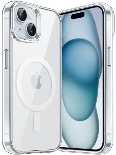 JETech Magnetic Case for iPhone 15 Plus 6.7-Inch Compatible with MagSafe Wireless Charging, Shockproof Phone Bumper Cover, Anti-Scratch Clear Back (Clear)