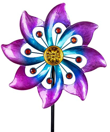 Dreamysoul, Windspiel für draußen, Durchmesser 24,4 cm × Höhe 101,6 cm, Metall-Windräder, kinetisches Windspiel für Garten und Rasen, Kunstdekoration für den Außenbereich (Violett)
