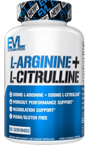 L Arginine L Citrulline Supplement - Invigorating Nitric Oxide Supplement with Ideal 1:1 Citrulline Arginine Ratio with 500mg Each Per Serving for Enhanced Pumps Energy & Stamina (60 Servings)