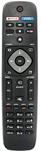 New Replacement Remote Control for Philips Smart LCD LED TVs RC4154403-01R Universal Philips LCD LED HDTV Remote Control with Voice Control, Netflix & Rakuten TV Buttons (NH500UP)